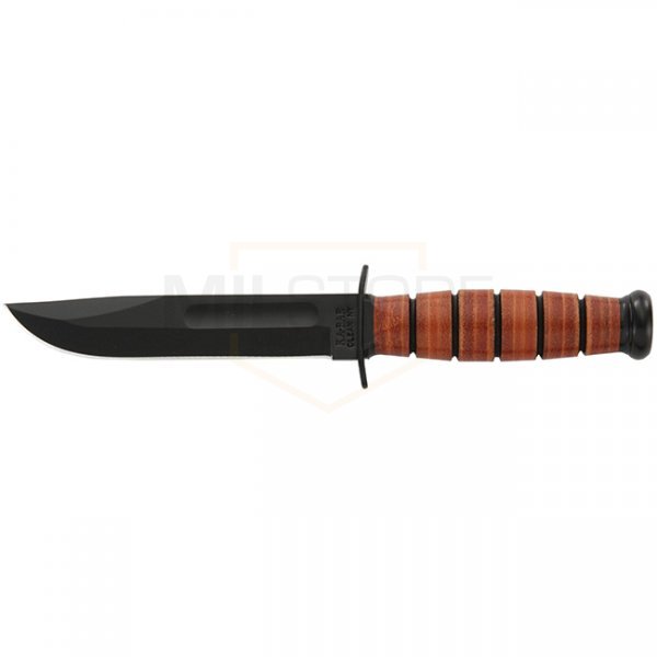 Ka-Bar Short Military Fighting Utility Knife Plain Blade & Leather Sheath - USMC